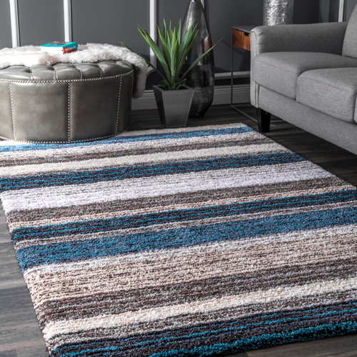 Langley Street West Valley City Striped Handmade Tufted Brown/Teal Blue